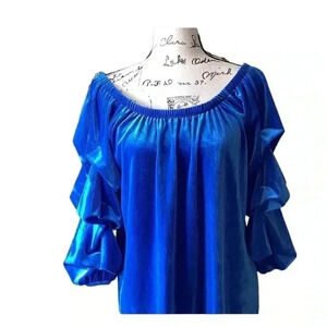 Antthony Stretch Velvet Top with Puff Sleeve Elastic On and Off Shoulder Large